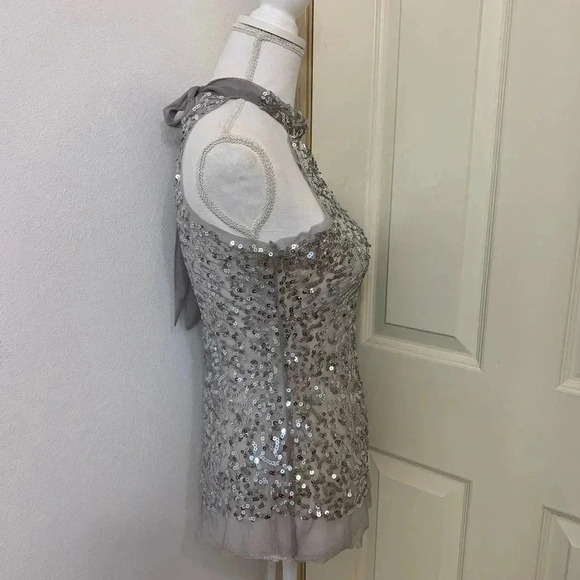 Love Culture Silver Gray Halter Neck Sequined Top S Party Formal - Picture 7 of 8